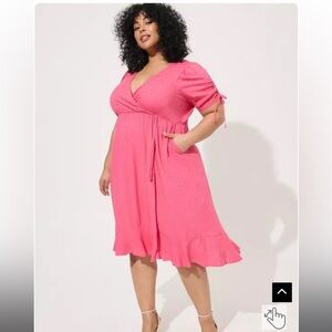 Torrid Midi Swiss Linen Surplice Dress Honeysuckle Pink 2X Valentines Day
